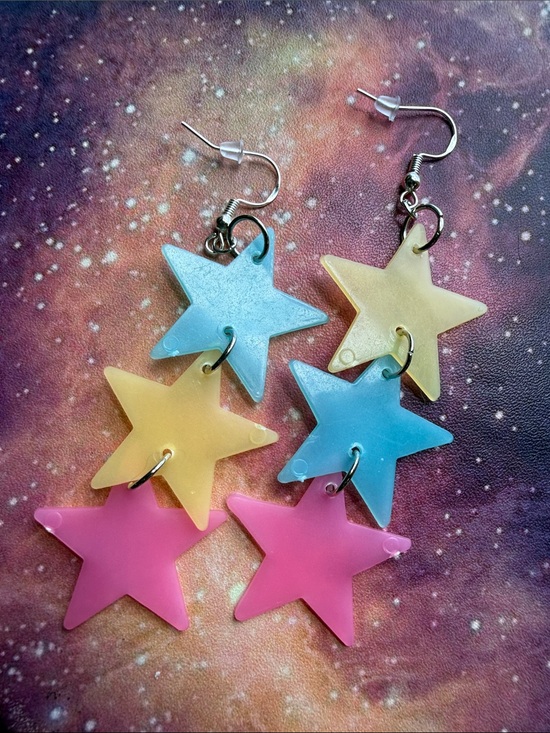 Jewelry - Handmade Glow in the Dark Star Earrings Silver OOAK y2k 90s retro nostalgic girl
